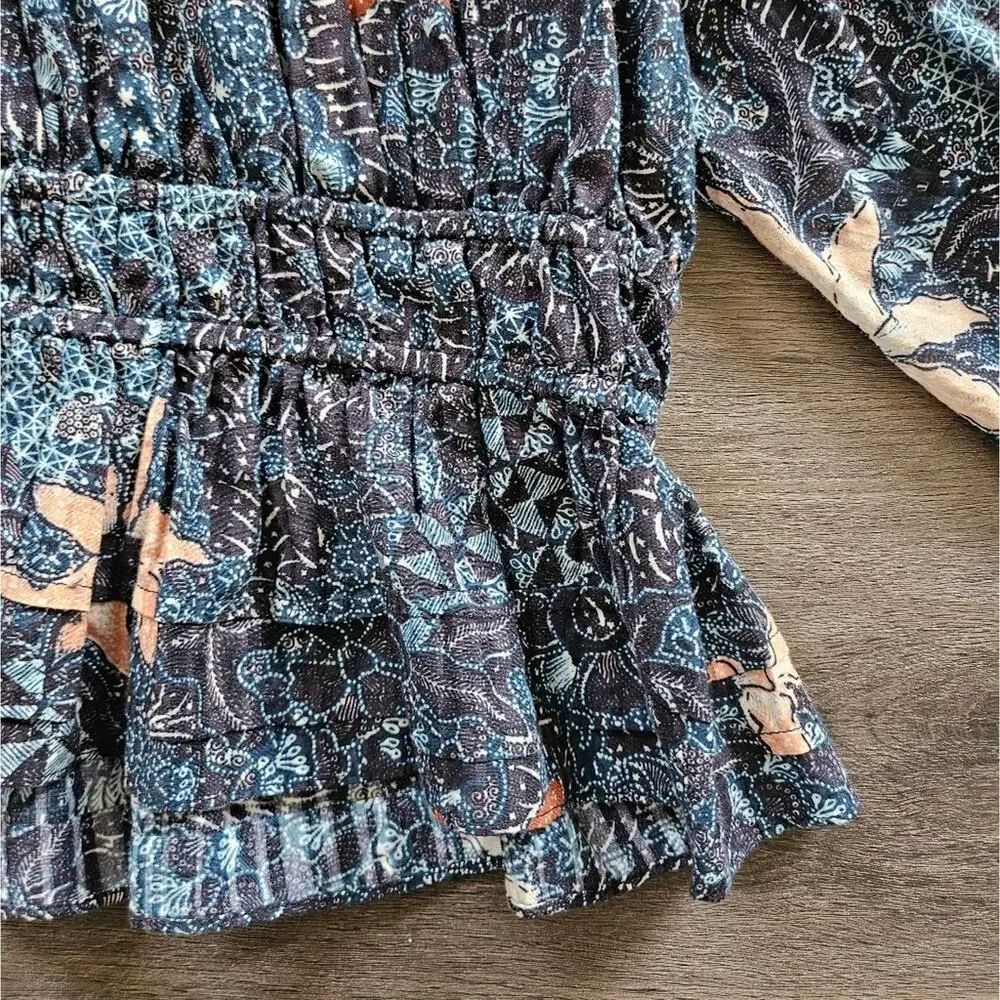 Ulla Johnson Navy Azul Asmara Blouse Floral Bubble Sleeve Blouse Size 6